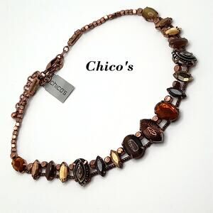 Chico’s Helena Bronze Art Bead Necklace Two Strand NWT 20” Statement
